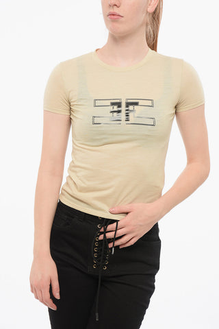 T-Shirt Girocollo in Cotone con Logo Stampato