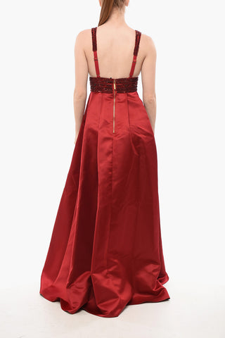 Satin-Kleid mit Maxi-Schlitz und Culotte