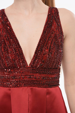 Satin-Kleid mit Maxi-Schlitz und Culotte