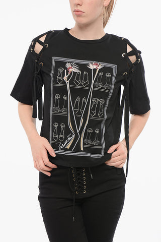 JEANS Bedrucktes T-Shirt mit Lace-up-Detail