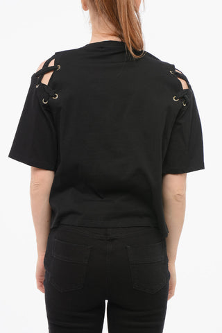 JEANS Printed T-Shirt with Lace-up Detail