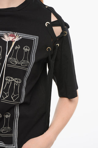 JEANS Printed T-Shirt with Lace-up Detail