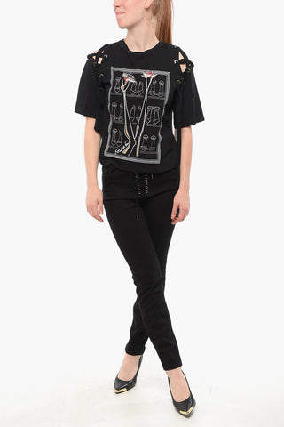 JEANS Printed T-Shirt with Lace-up Detail