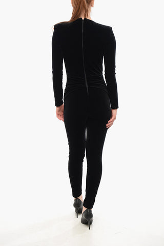 Velours-Jumpsuit mit Nieten und Schnürdetail