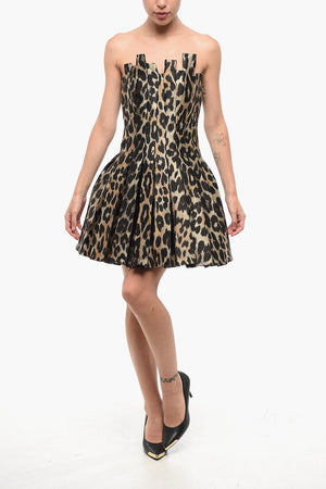Strapless Flared Dress with Animal Print