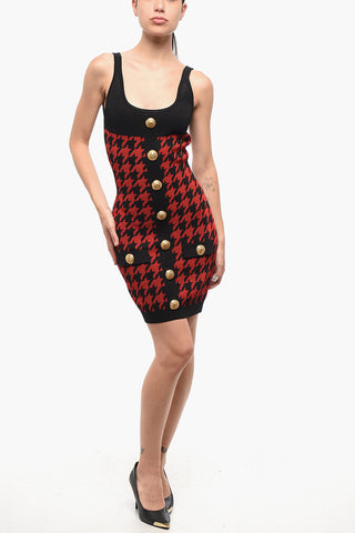 Two-Tone Mini Dress with Houndstooth Pattern