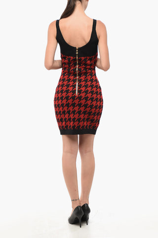 Two-Tone Mini Dress with Houndstooth Pattern
