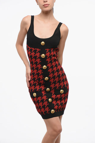 Two-Tone Mini Dress with Houndstooth Pattern