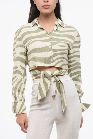 Camicia Crop a Fantasia Animalier con Dettaglio da Annodare