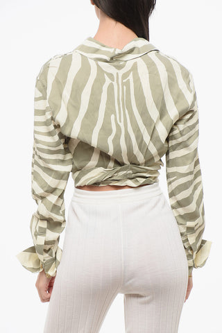 크롭 셔츠 애니멀 프린트 타이 디테일