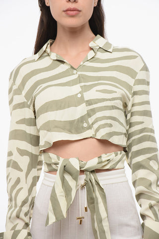 크롭 셔츠 애니멀 프린트 타이 디테일