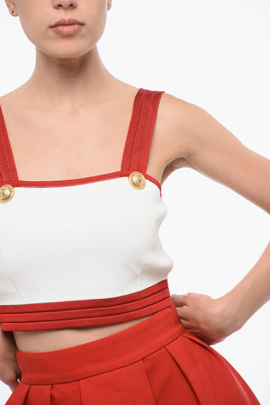 Top Crop in Maglia con Bottoni Logati