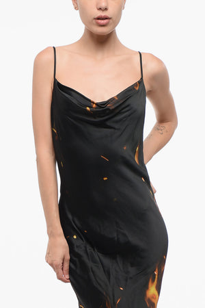 Long Satin Dress With Flame Print