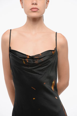 Long Satin Dress With Flame Print