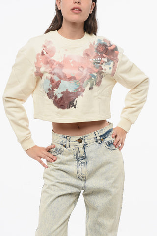 Printed Brushed Cotton Cropped Sweatshirt