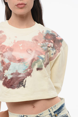 Printed Brushed Cotton Cropped Sweatshirt