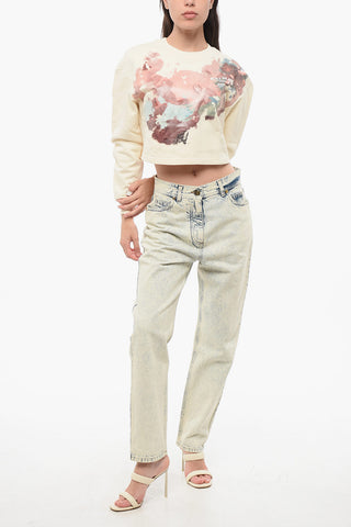 Printed Brushed Cotton Cropped Sweatshirt