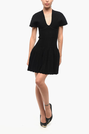 Pleated Short-Sleeve Dress