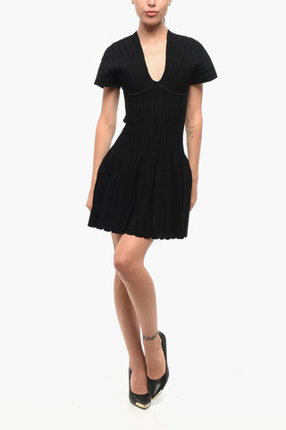 Pleated Short-Sleeve Dress