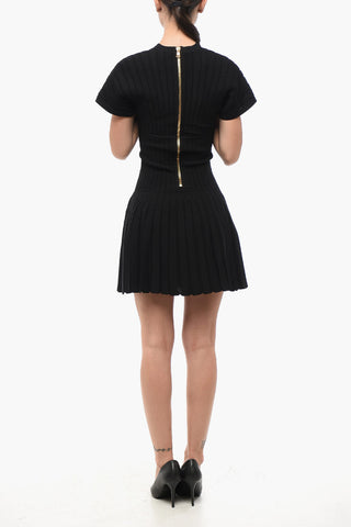 Pleated Short-Sleeve Dress