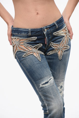 Skinny Distressed Jeans with Star Detail