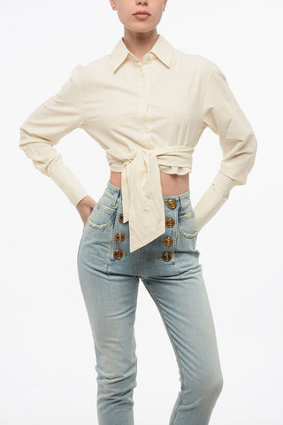 Lightweight Cotton Cropped Shirt with Knotted Detail