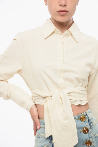Lightweight Cotton Cropped Shirt with Knotted Detail