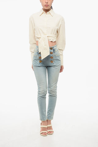 Lightweight Cotton Cropped Shirt with Knotted Detail