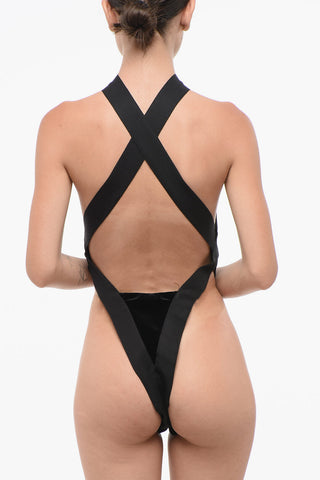 Body in Velluto Openback con Spalline Incrociate