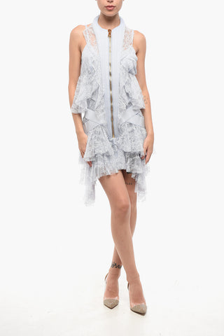 Lace Mini Dress with Asymmetric Cut