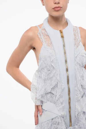 Mini Dress in Pizzo con Taglio Asimmetrico