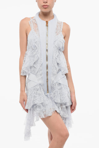 Lace Mini Dress with Asymmetric Cut