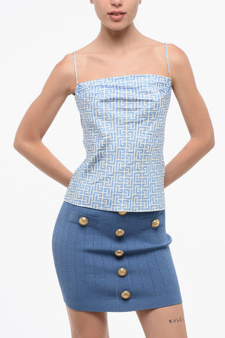 Silk Cowl Neck Top with All-Over Logo