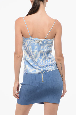 Silk Cowl Neck Top with All-Over Logo