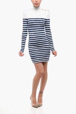 Two-Tone Striped Fitted Mini Dress with Gold Hearts