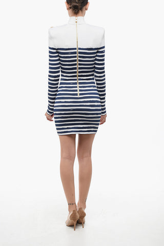 Two-Tone Striped Fitted Mini Dress with Gold Hearts