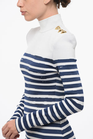 Two-Tone Striped Fitted Mini Dress with Gold Hearts