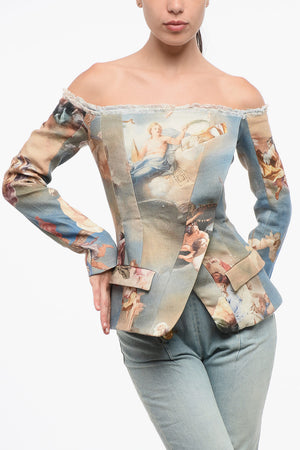 Giacca Off-Shoulder in Lino a Fantasia