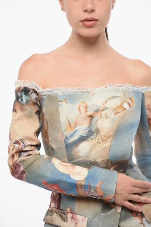 Giacca Off-Shoulder in Lino a Fantasia