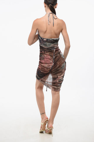 Halterneck Draped Tulle Dress