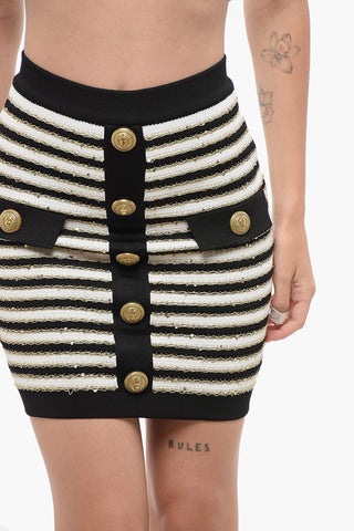 Striped Pencil Skirt with Gold Details