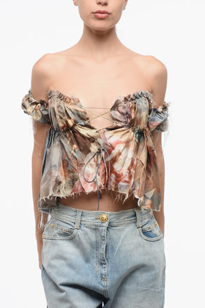 Patterned Silk Off-Shoulder Top