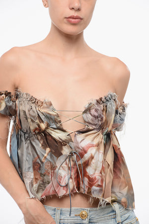 Patterned Silk Off-Shoulder Top