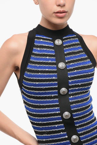 Enges gestreiftes Minikleid mit Pailletten