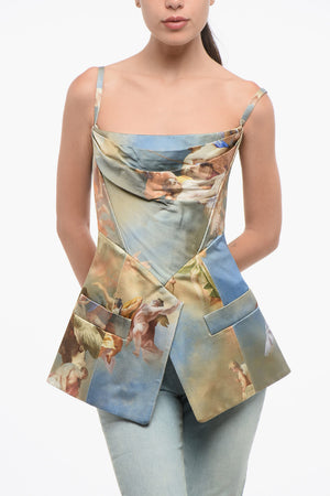 Patterned Satin Top with Back Zip