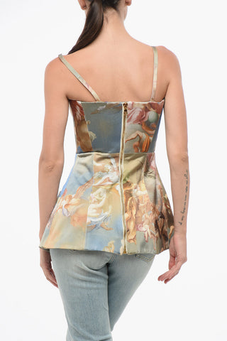 Patterned Satin Top with Back Zip