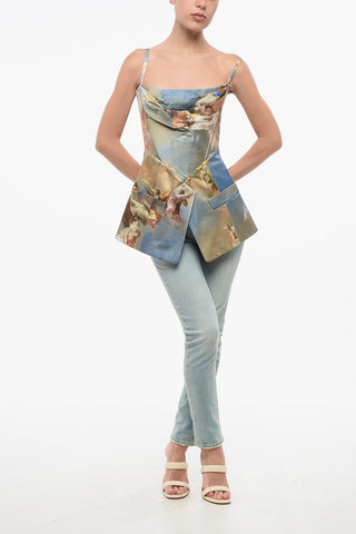 Patterned Satin Top with Back Zip