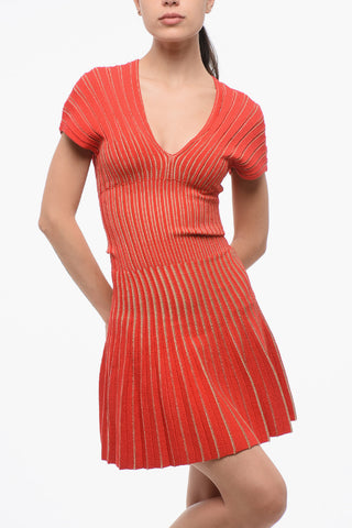 Vestito Plissettato con Scollo a V