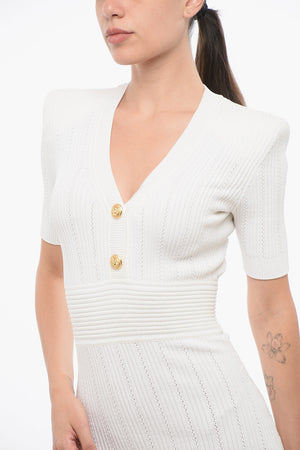Short-Sleeved Mini Dress with Decorative Buttons