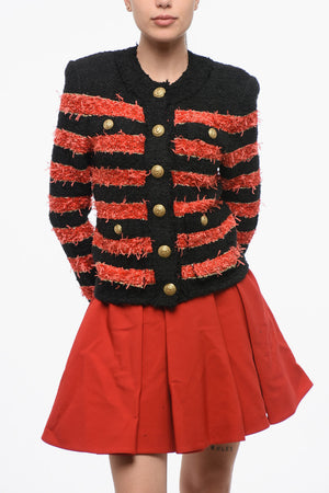 로고 단추가 있는 바이컬러 스트라이프 가디건